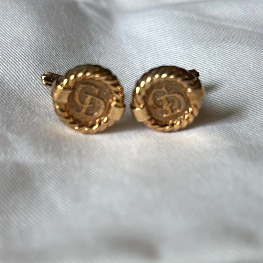 Christian Dior Logo Gold Tone Cufflinks